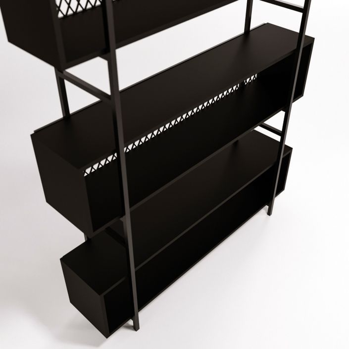 Étagère bibliothèque style industriel bois noir et métal noir Vetal 140 cm - Photo n°5