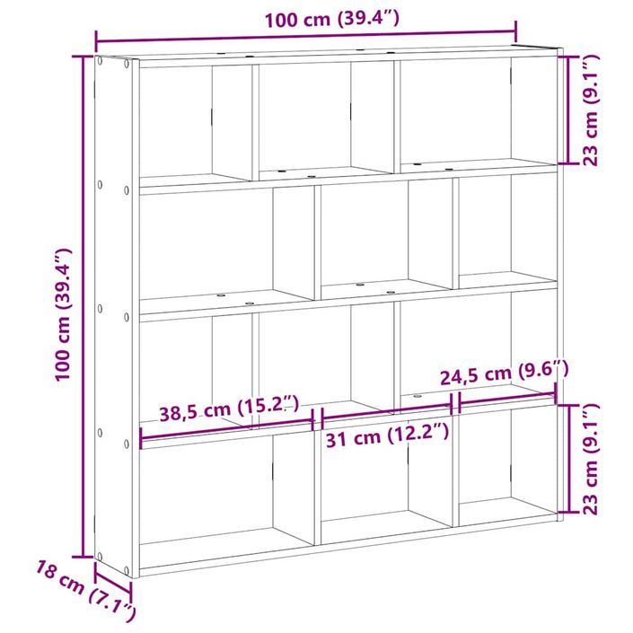 Étagère cube murale 12 compartiments vieux bois bois ingénierie - Photo n°10