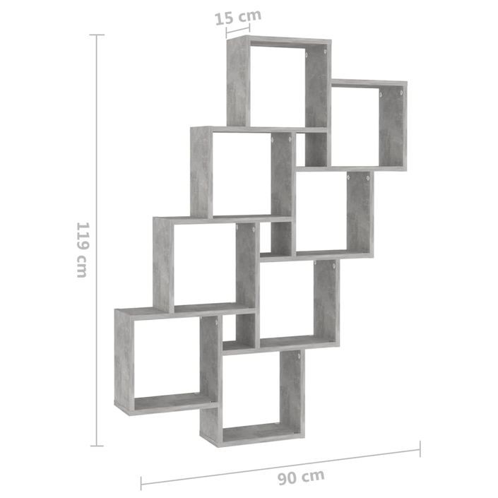 Étagère cube murale Gris béton 90x15x119 cm - Photo n°6