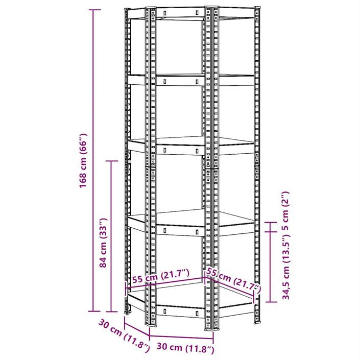 Étagère d'angle à 5 niveaux Anthracite Acier bois d'ingénierie - Photo n°12