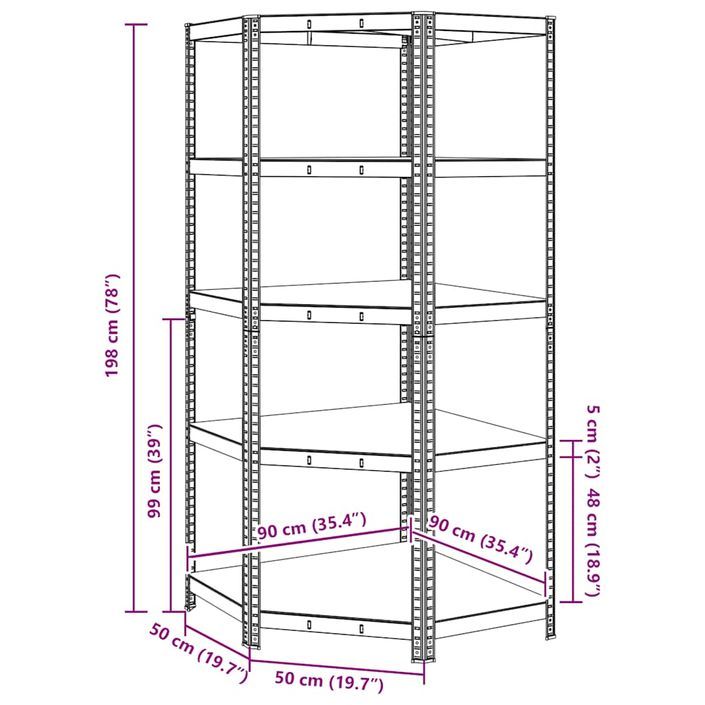 Étagère d'angle à 5 niveaux Argenté Acier et bois d'ingénierie - Photo n°12