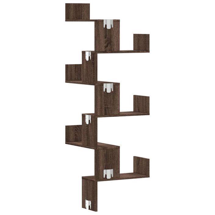 Étagère d'angle murale chêne marron 45x45x147cm bois ingénierie - Photo n°6