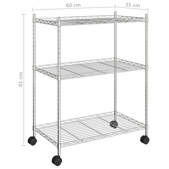 Étagère de rangement 3 niveaux et roues 60x35x81cm chrome 150kg - Photo n°7