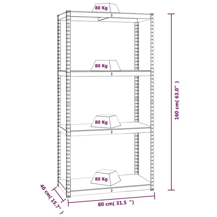 Étagère de rangement 4 niveaux Anthracite Acier bois ingénierie - Photo n°9