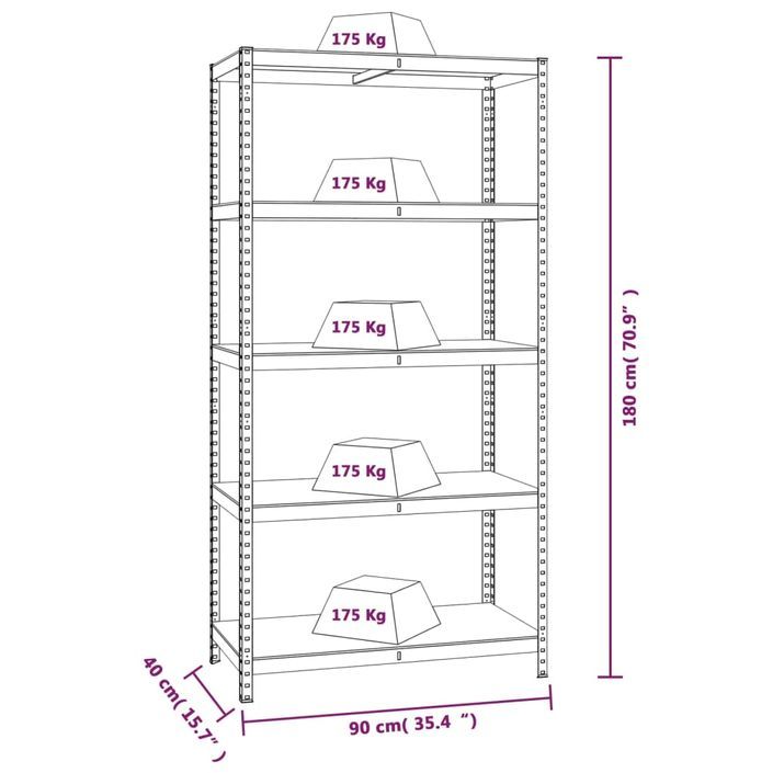 Étagère de rangement 5 niveaux Anthracite Acier bois ingénierie - Photo n°9