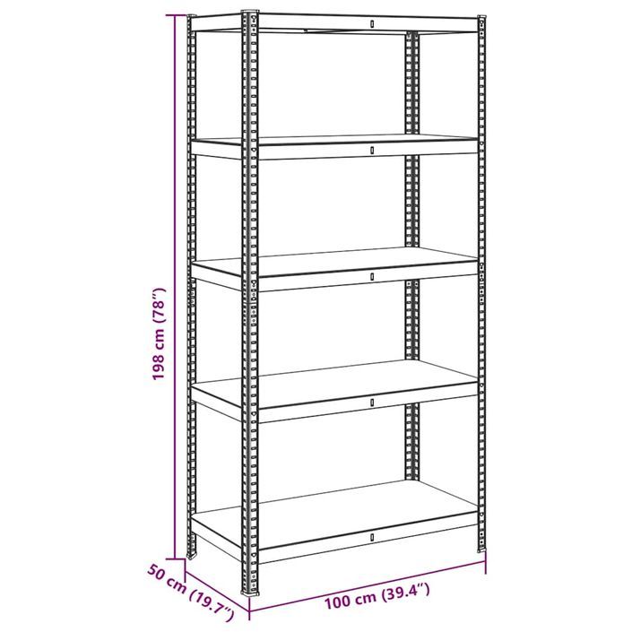 Étagère de rangement 5 niveaux Anthracite Acier bois ingénierie - Photo n°12
