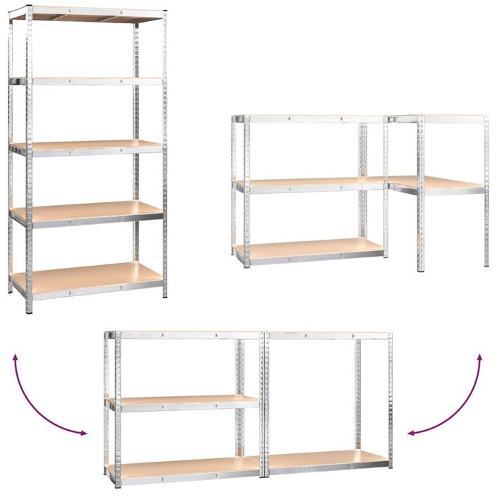 Étagère de rangement 5 niveaux Argenté Acier et bois ingénierie - Photo n°8