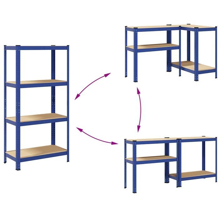 Étagère de rangement à 4 niveaux Bleu Acier et bois ingénierie - Photo n°7