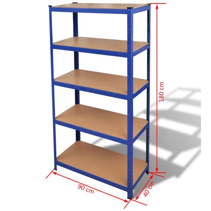 Étagère de rangement à 5 niveaux Bleu Acier et bois ingénierie - Photo n°7