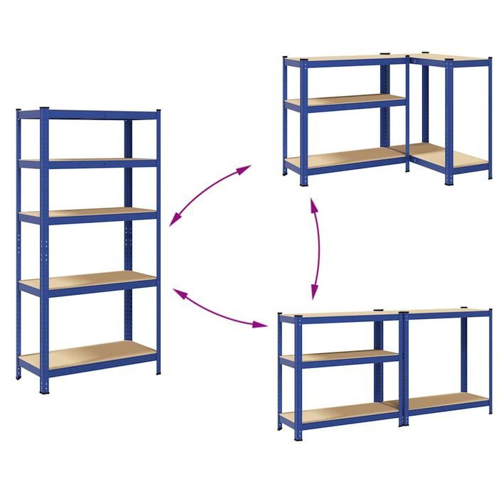 Étagère de rangement à 5 niveaux Bleu Acier et bois ingénierie - Photo n°7