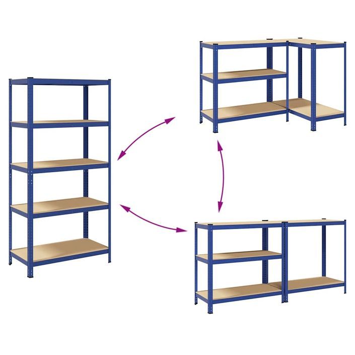 Étagère de rangement à 5 niveaux Bleu Acier et bois ingénierie - Photo n°7