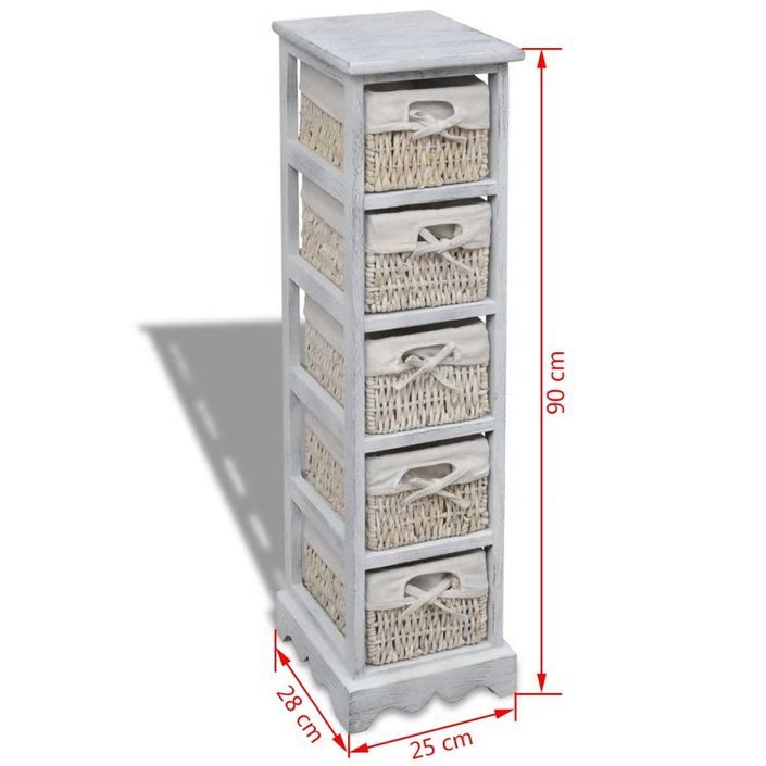 Étagère de rangement en bois 5 paniers en tissage Blanc - Photo n°7