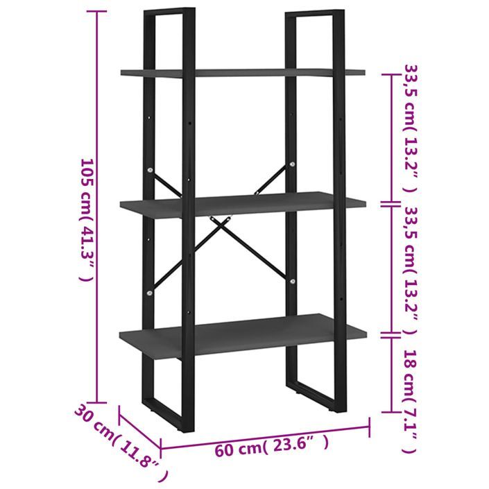 Étagère de rangement gris 60x30x105 cm bois d'ingénierie - Photo n°7