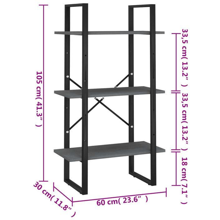 Étagère de rangement Gris 60x30x105 cm Bois de pin massif - Photo n°8