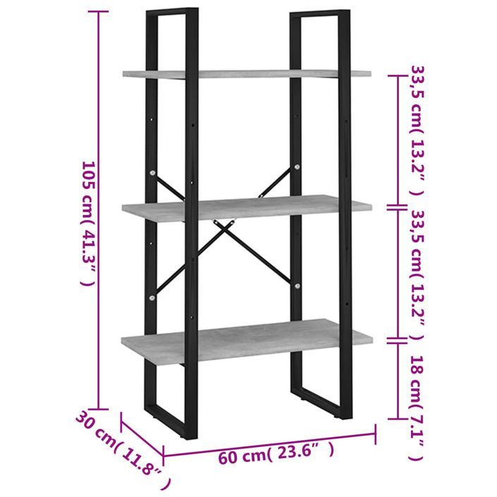 Étagère de rangement gris béton 60x30x105 cm bois d'ingénierie - Photo n°7