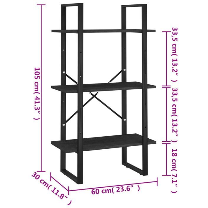 Étagère de rangement Noir 60x30x105 cm Bois de pin massif - Photo n°8