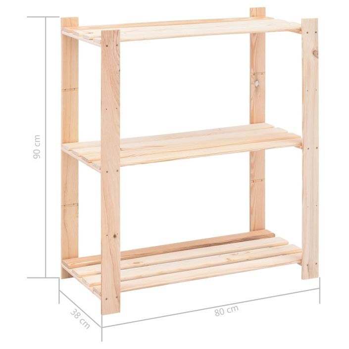 Étagère de stockage 3 niveaux 80x38x90 cm Pin solide 150 kg - Photo n°7