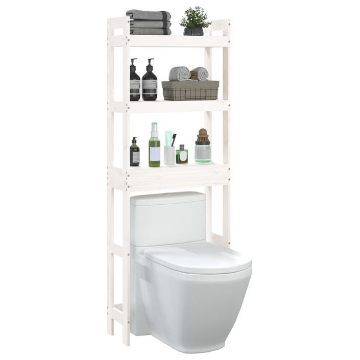 Étagère de toilette Blanc 63x26x171 cm Bois de pin massif - Photo n°4