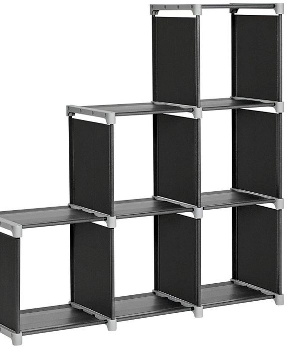 Etagère escalier de rangement 6 compartiments tissu noir multifonctions L 105 x P 30 x H 105 cm - Photo n°1