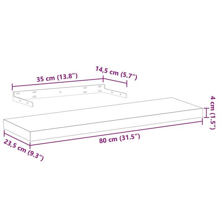 Étagère flottante 80x23,5x4 cm bois d'ingénierie - Photo n°9