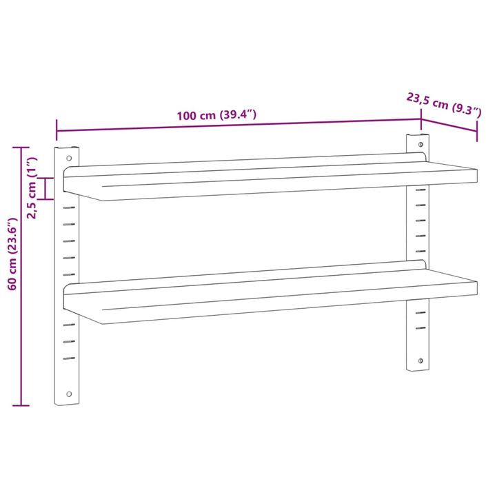 Étagère murale 2 niveaux 100x23,5x60cm argenté acier inoxydable - Photo n°10