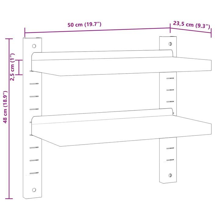 Étagère murale 2 niveaux 50x23,5x60 cm argenté acier inoxydable - Photo n°10