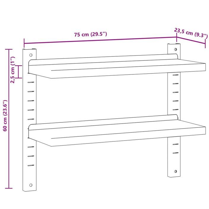 Étagère murale 2 niveaux 75x23,5x60 cm argenté acier inoxydable - Photo n°10