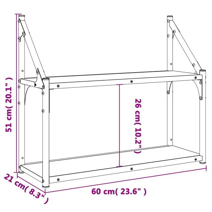 Étagère murale 2 niveaux chêne marron 60x21x51 cm - Photo n°8