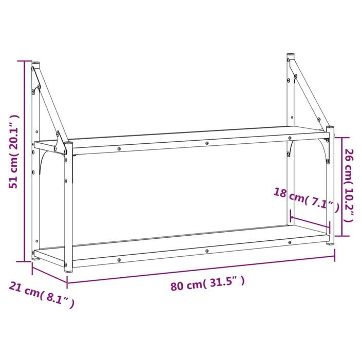 Étagère murale 2 niveaux chêne marron 80x21x51 cm - Photo n°8