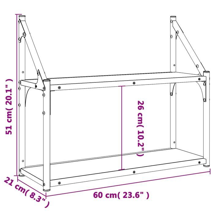 Étagère murale 2 niveaux chêne sonoma 60x21x51 cm - Photo n°8