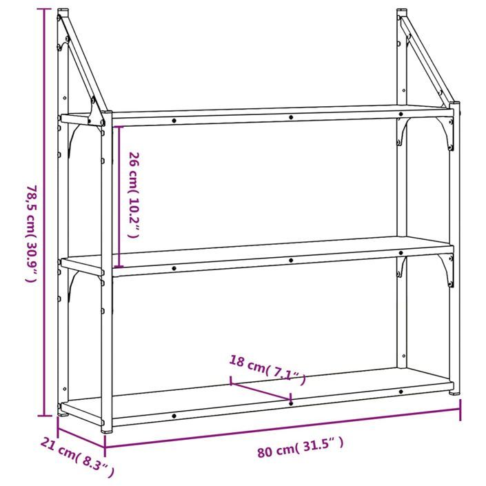 Étagère murale 3 niveaux chêne sonoma 80x21x78,5 cm - Photo n°8