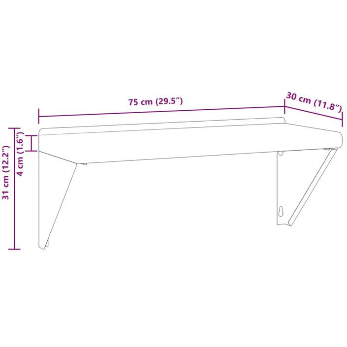 Étagère murale 75x30x31 cm argenté acier inoxydable - Photo n°10