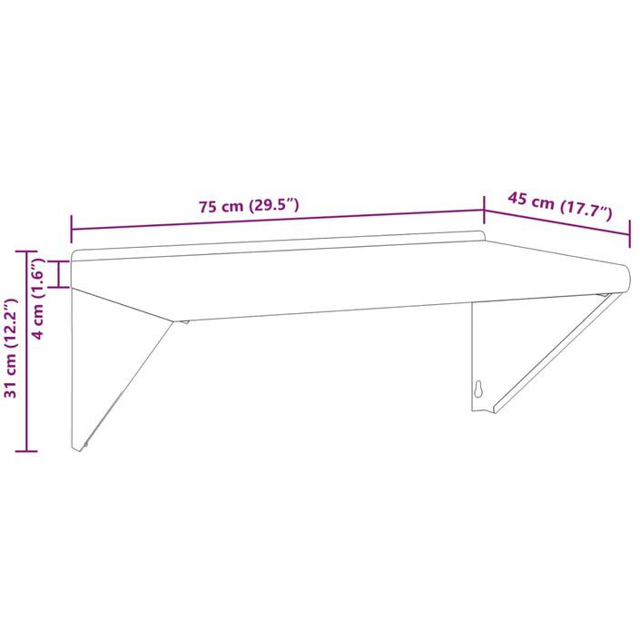 Étagère murale 75x45x31 cm argenté acier inoxydable - Photo n°10