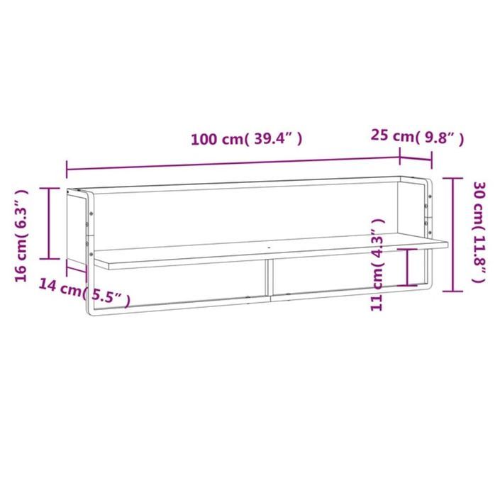 Étagère murale avec barre chêne marron 100x25x30 cm - Photo n°8