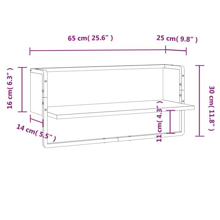 Étagère murale avec barre chêne marron 65x25x30 cm - Photo n°8