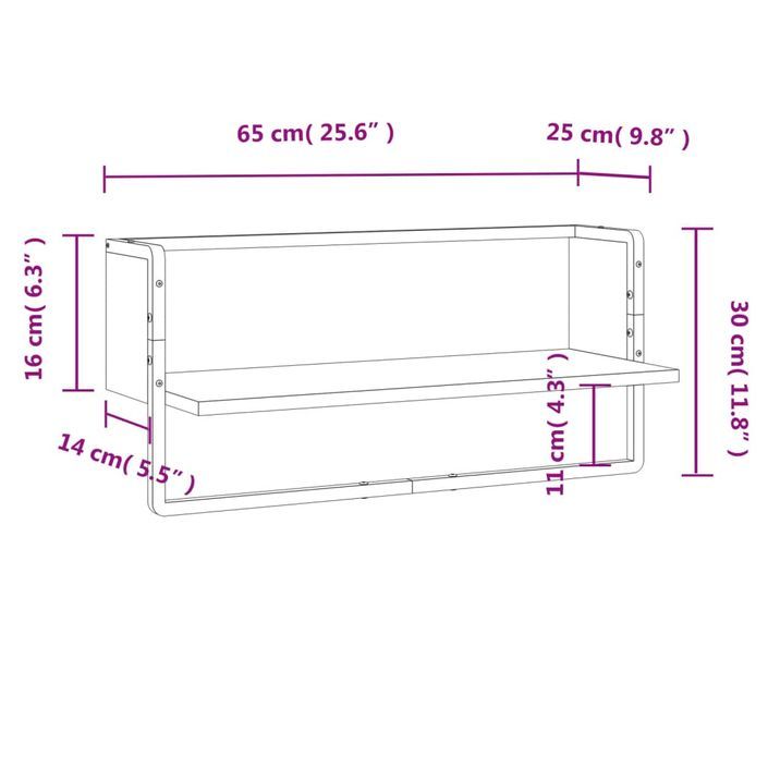 Étagère murale avec barre chêne sonoma 65x25x30 cm - Photo n°8