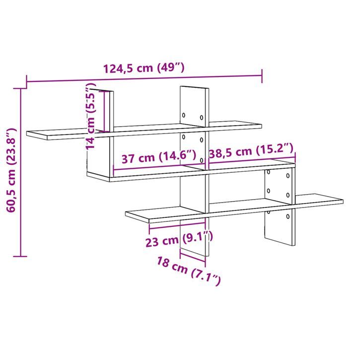 Étagère murale chêne marron 124,5x18x60,5 cm bois d'ingénierie - Photo n°10