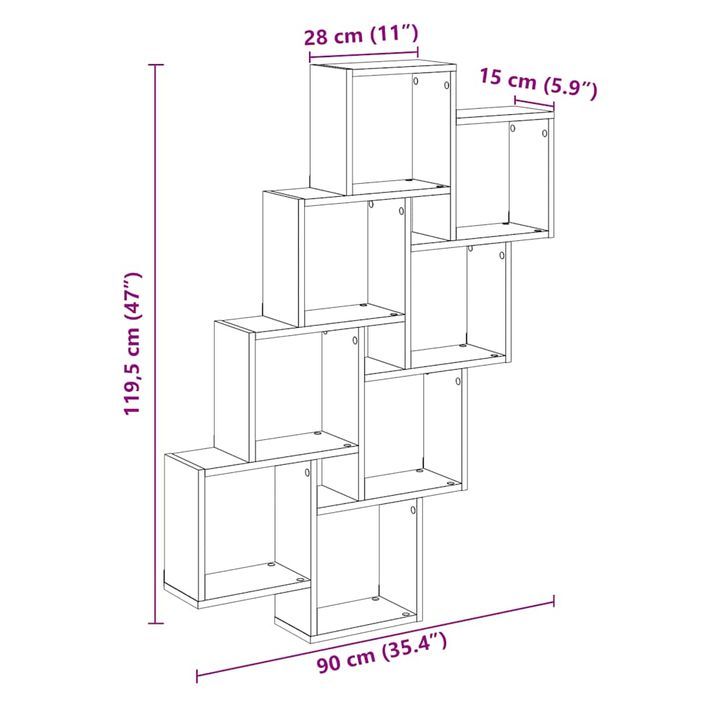 Étagère murale en forme de cube chêne artisanal 90x15x119,5 cm - Photo n°9