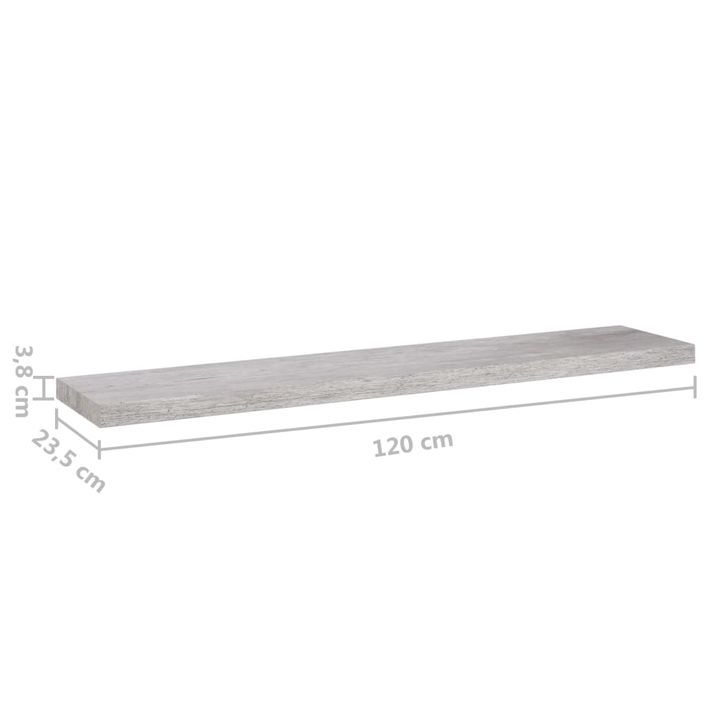 Étagère murale flottante Gris béton 120x23,5x3,8 cm MDF - Photo n°9