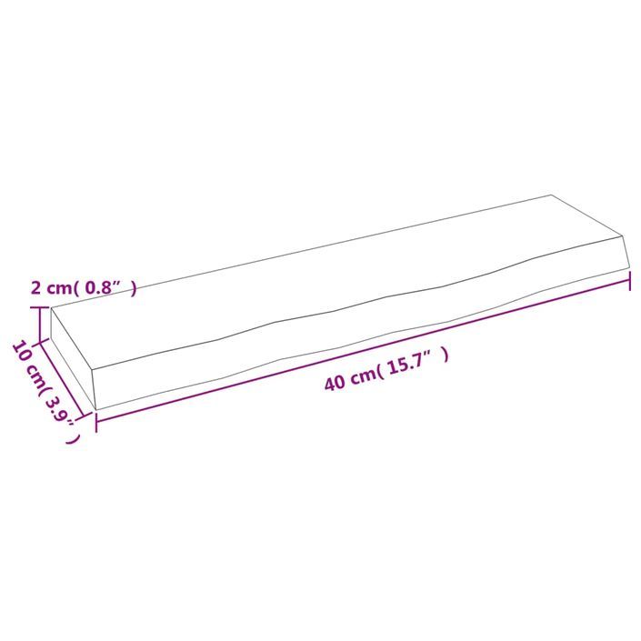 Étagère murale marron foncé 40x10x2 cm bois chêne massif traité - Photo n°7