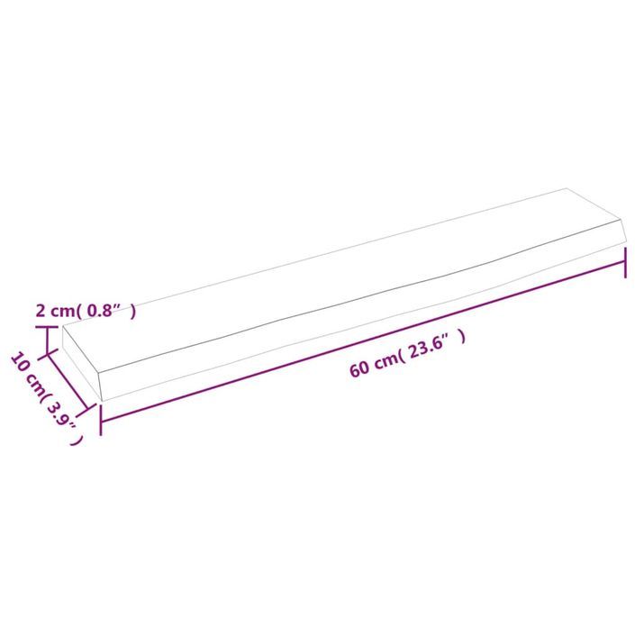 Étagère murale marron foncé 60x10x2 cm bois chêne massif traité - Photo n°7