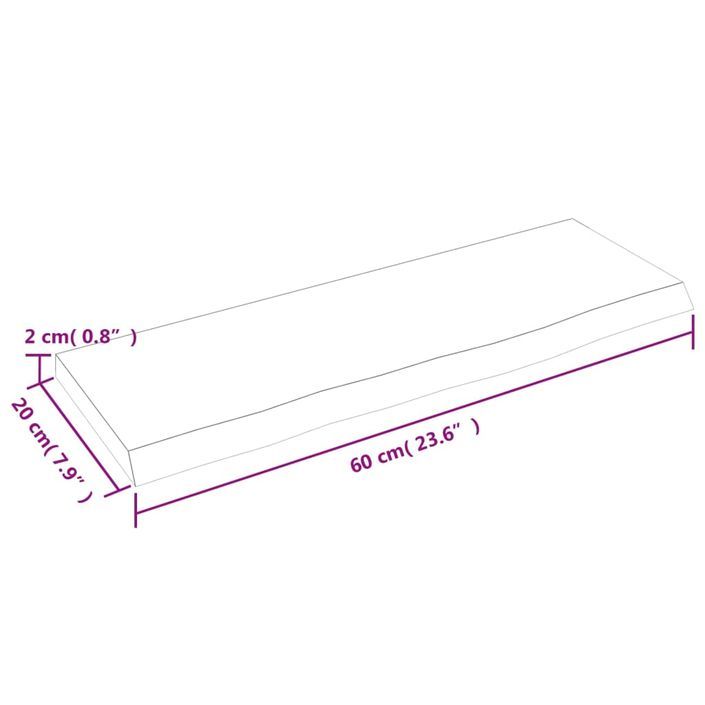 Étagère murale marron foncé 60x20x2 cm bois chêne massif traité - Photo n°7