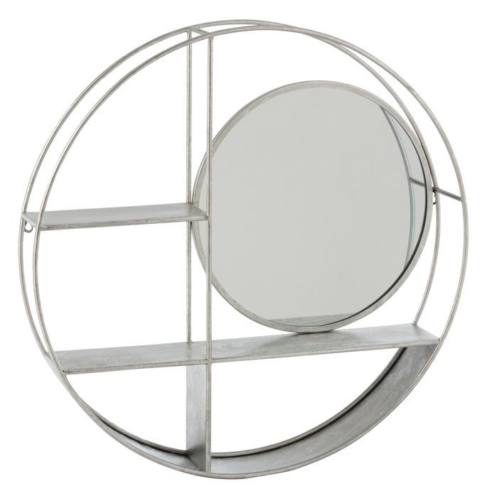 Étagère murale ronde 2 planches miroir et métal gris Diza - Photo n°1