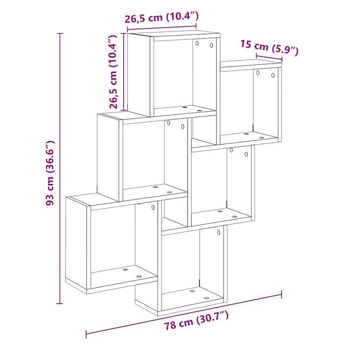 Étagère murale sous forme de cube chêne artisanal 78x15x93 cm - Photo n°9