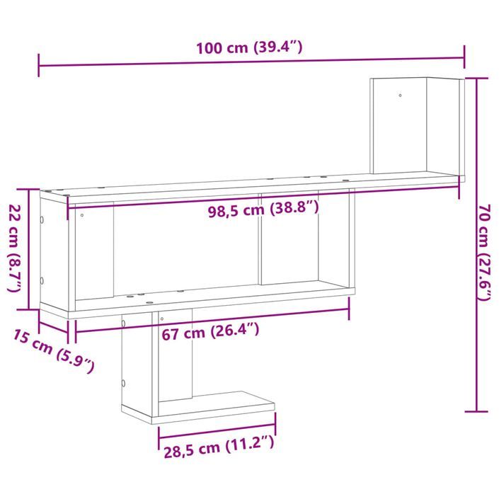 Étagère murale vieux bois 100x15x70 cm bois d'ingénierie - Photo n°10