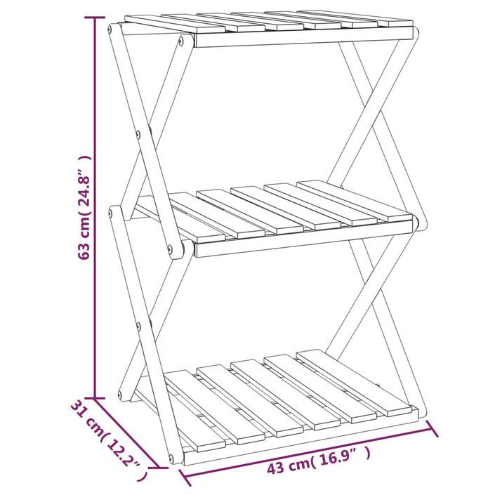 Étagère pliable à 3 niveaux Marron 43x31x63 cm Bois d'acacia - Photo n°11