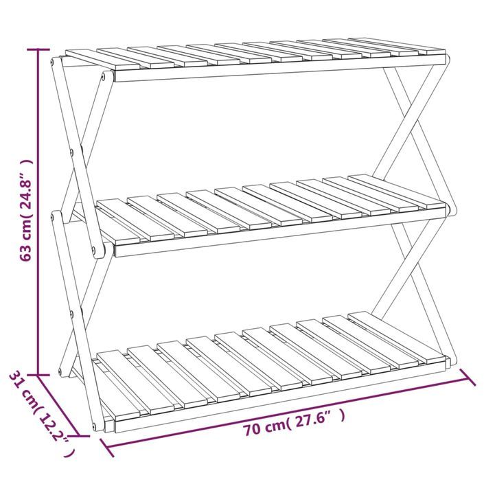 Étagère pliable à 3 niveaux Marron 70x31x63 cm Bois d'acacia - Photo n°11