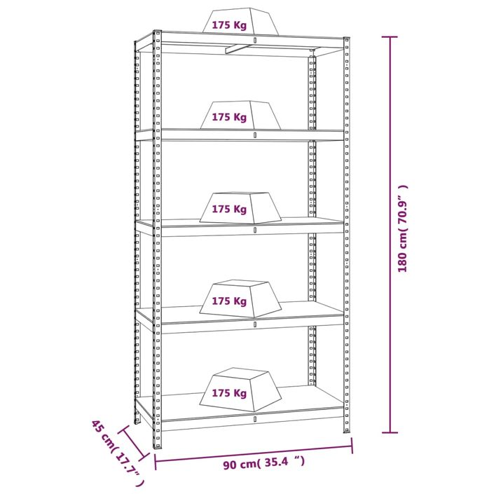 Étagère résistante à 5 niveaux Gris Acier et bois d'ingénierie - Photo n°10