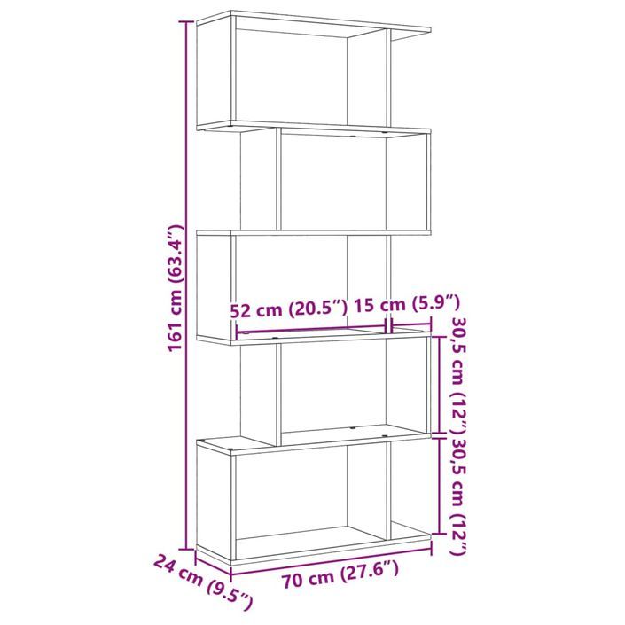 Étagère séparatrice de pièce 5 niveaux sonoma gris 70x24x161 cm - Photo n°11