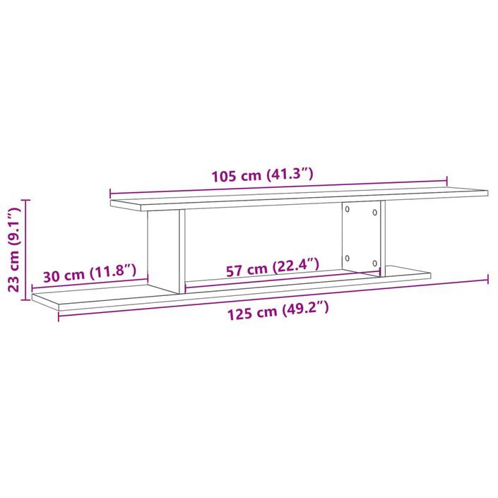 Étagère TV murale chêne artisanal 125x18x23cm bois d'ingénierie - Photo n°9